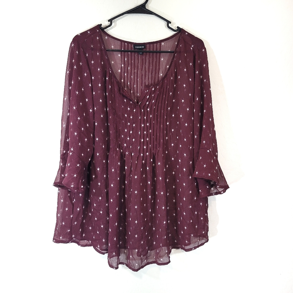 Torrid Swiss dot sheer burgundy blouse 2